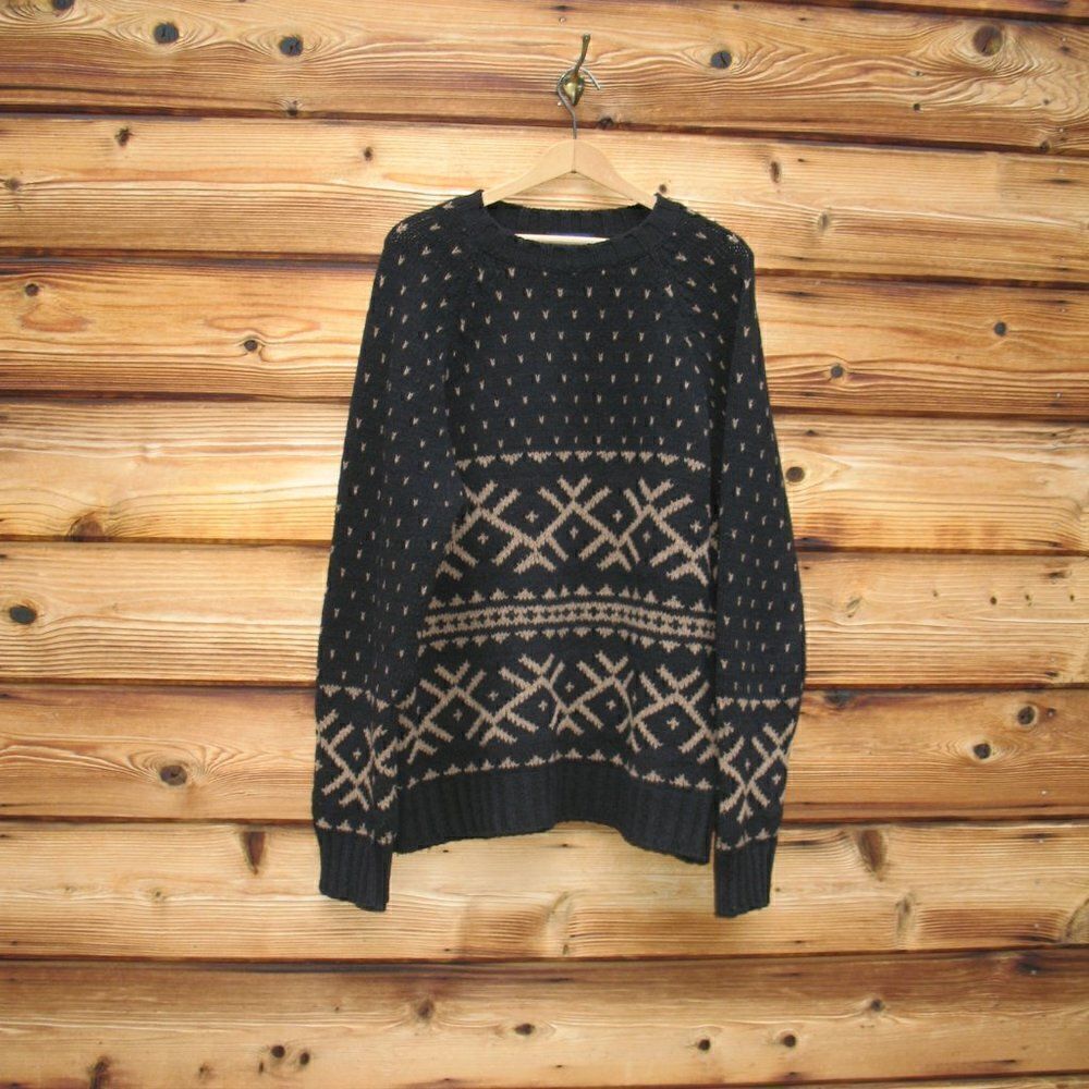 Moncler Black Tan Wool Blend Crew Neck Sweater
